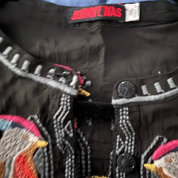 Johnny Was black heavily embroidered LS top birds RARE - Picture 5 of 16